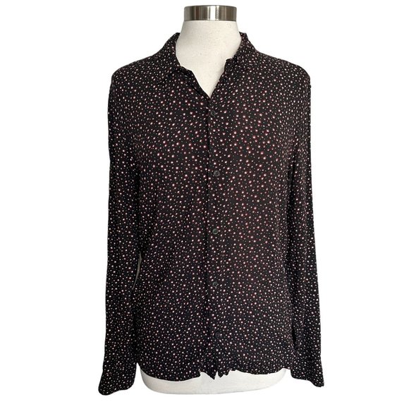 All Saints Womens SMALL Black Ditsy Star Print Collared Button Long Sleeve Shirt - Picture 1 of 10